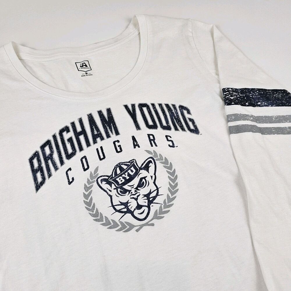 BYU Cougars Shirt Womens M White Long Sleeve Football College Graphic Tee